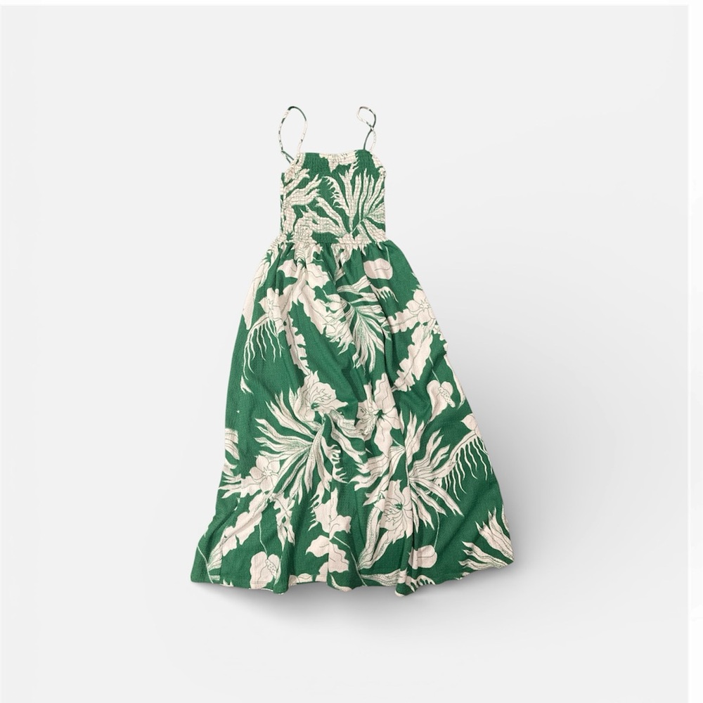 H&M Green and white floral smocked dress Sz XS
